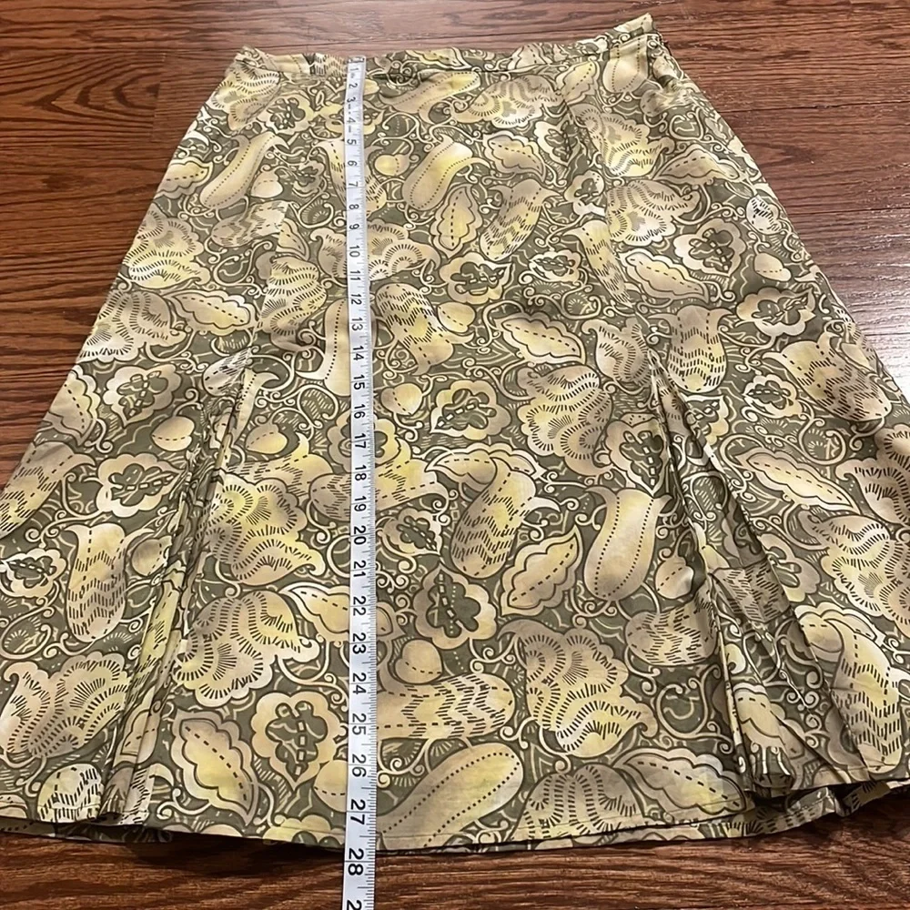 J. JILL NWOT 100% soft cotton godet pleated midi skirt A line floral yellow 8